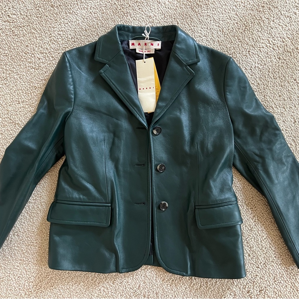 Marni Leather Jacket Spherical Green